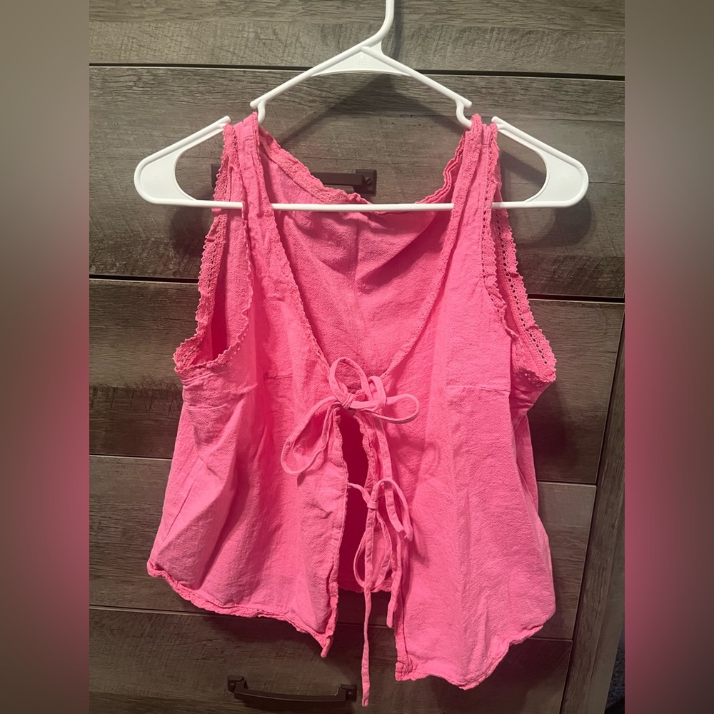 Pink Sleeveless Tie-Front Top